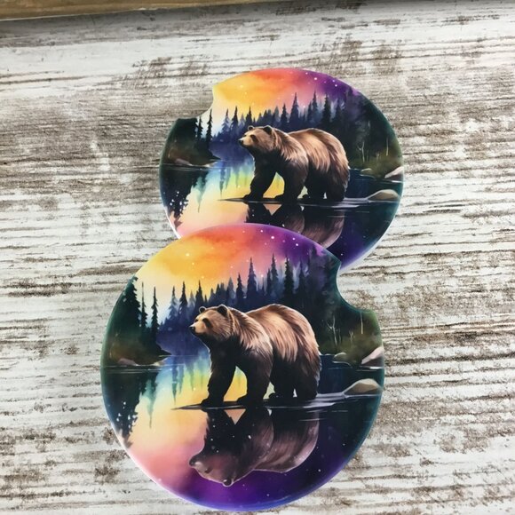 Grizzly Bear Northern Lights Car Coasters - Picture 6 of 7